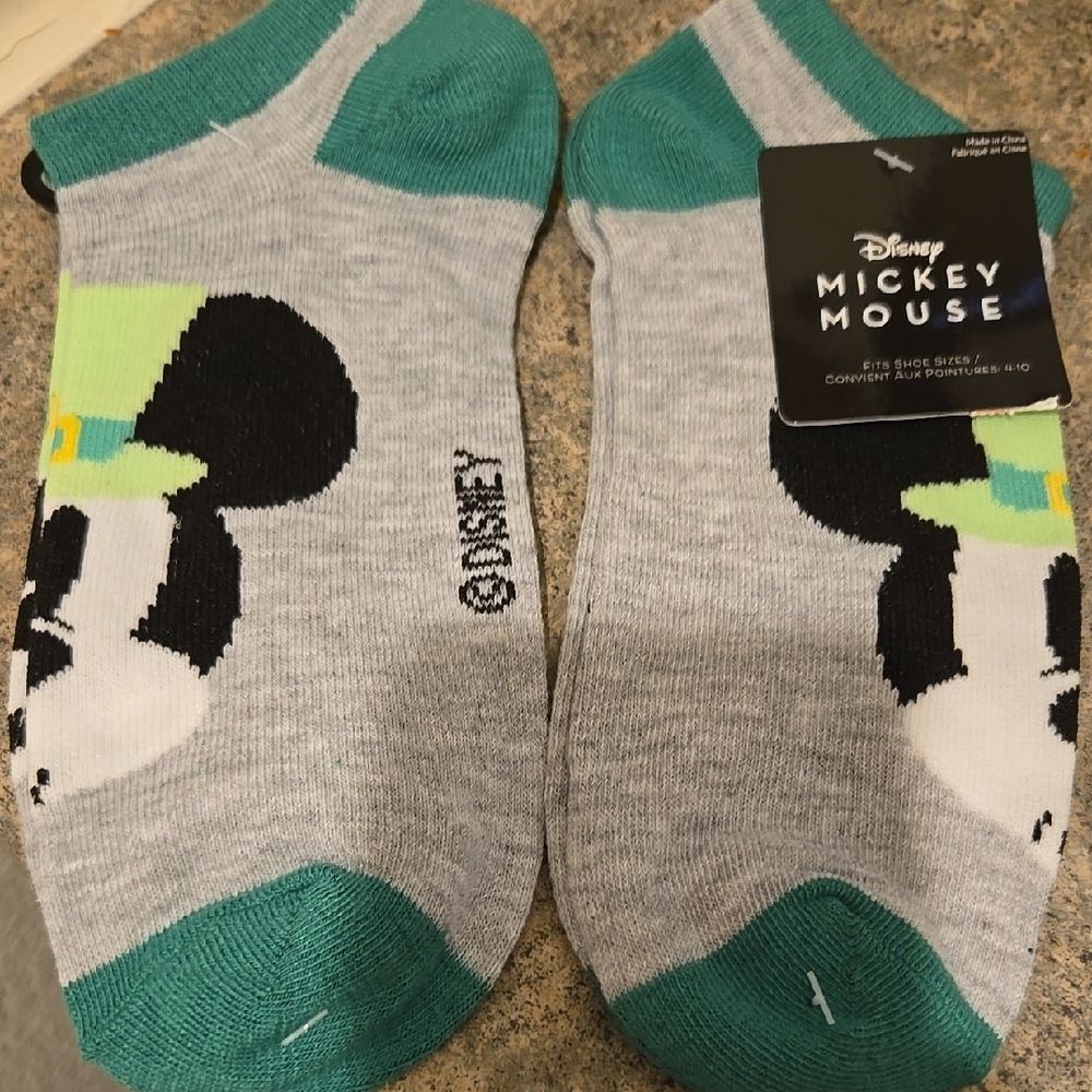 Disney Mickey Mouse Gray and Green Socks Size 4-10 Nwt